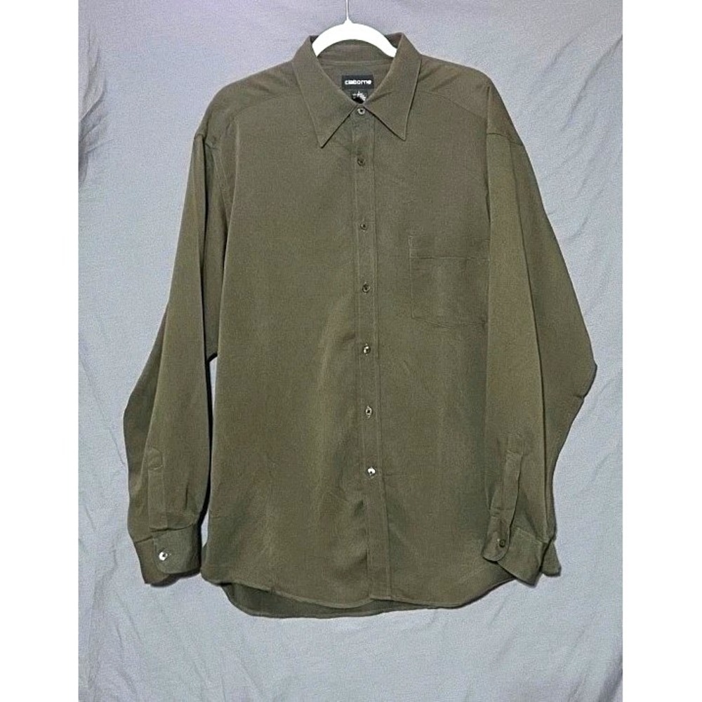 Men's‎ Claiborne Long Sleeve Dress Shirt Button Up Olive Green Size L